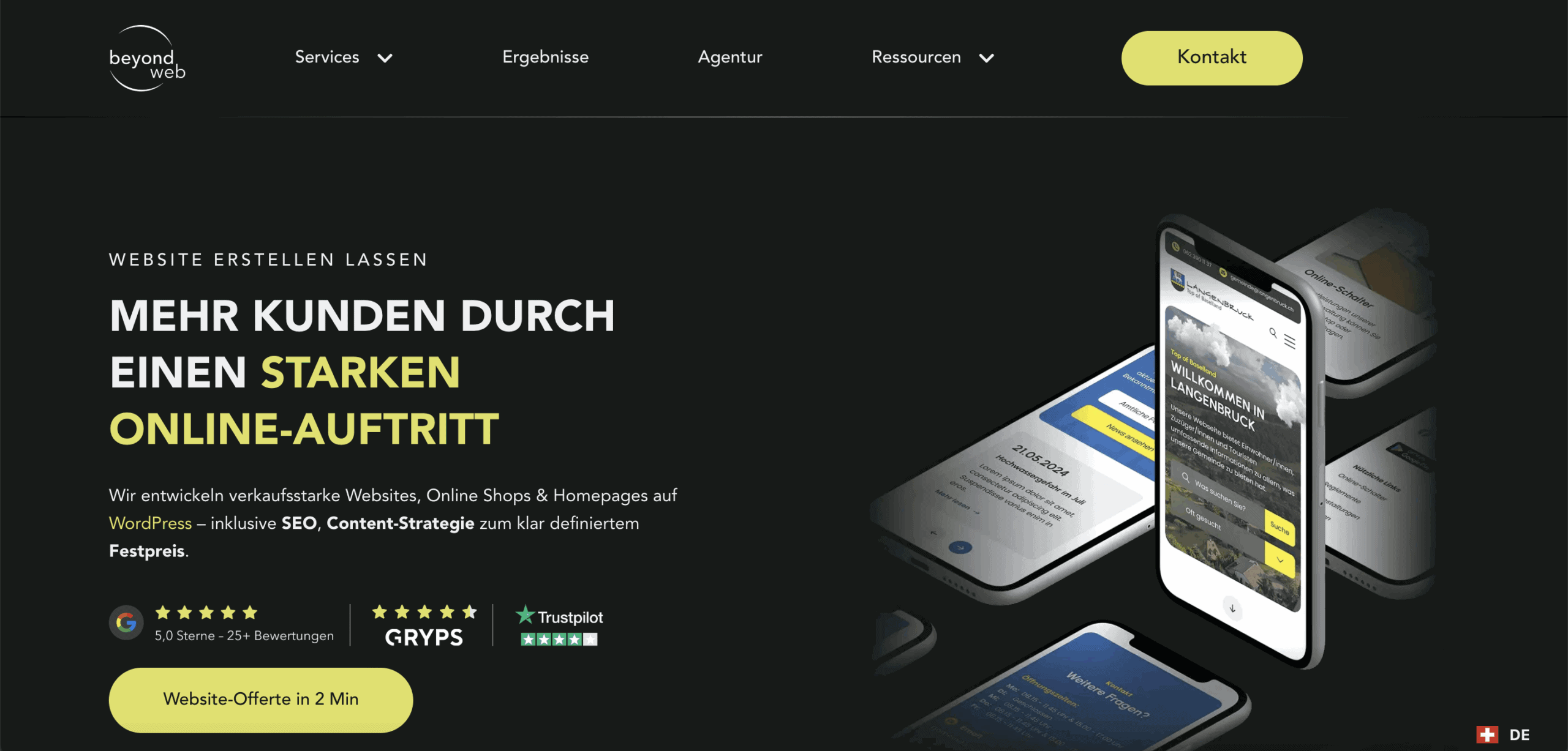 Screenshot der Website von der Beyondweb GmbH